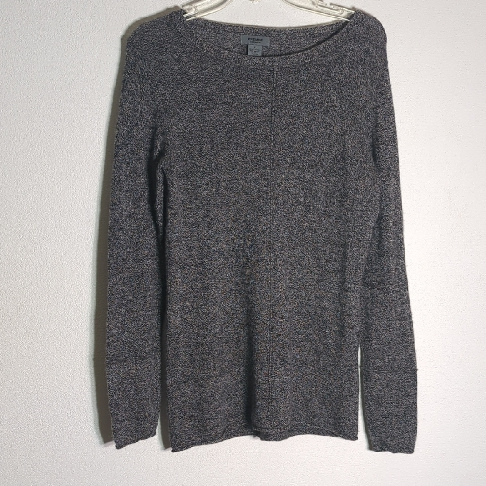 Premise Women's Sweater 100% Cashmere‎ Marled Grey Black Quiet Luxury Classic XL